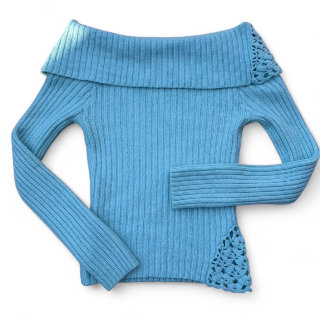 Vintage Guess Knit Crochet Baby Blue Sweater